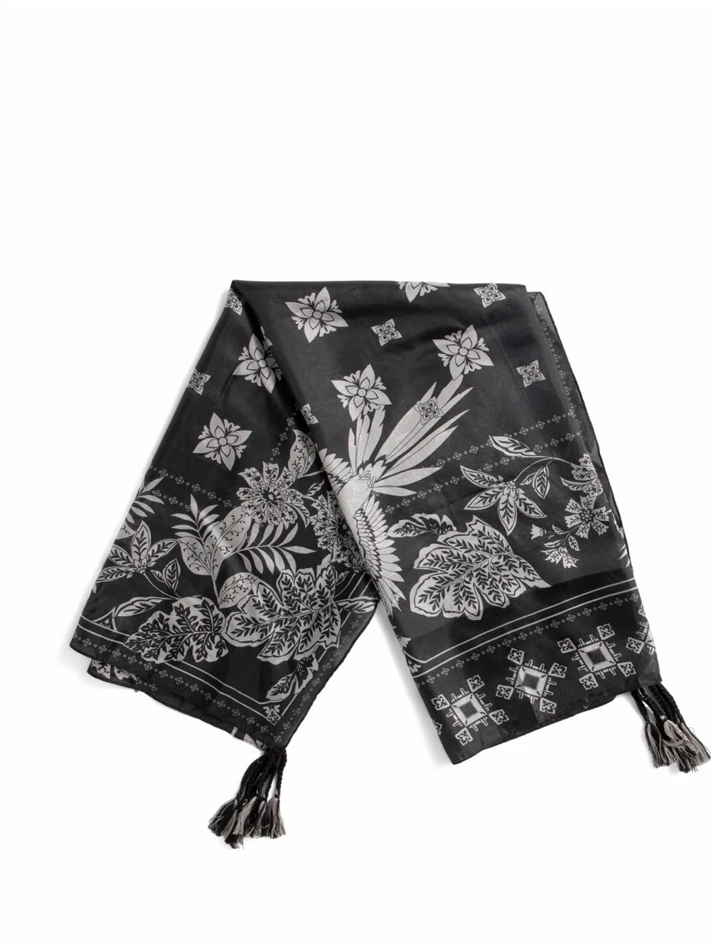 Black and White Johnny Was Myna Silk Floral Scarf